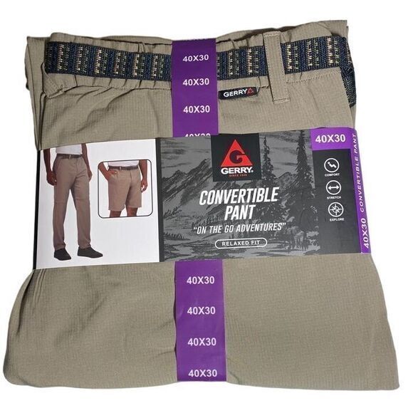 GERRY Mens Convertible‎ Commuter Pants Relaxed Fit Tan 40 x 30 New with Tags! - Picture 1 of 4